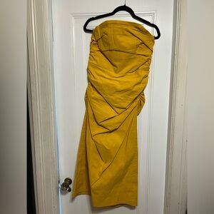 Anthropologie Strapless Yellow Ruched Dress